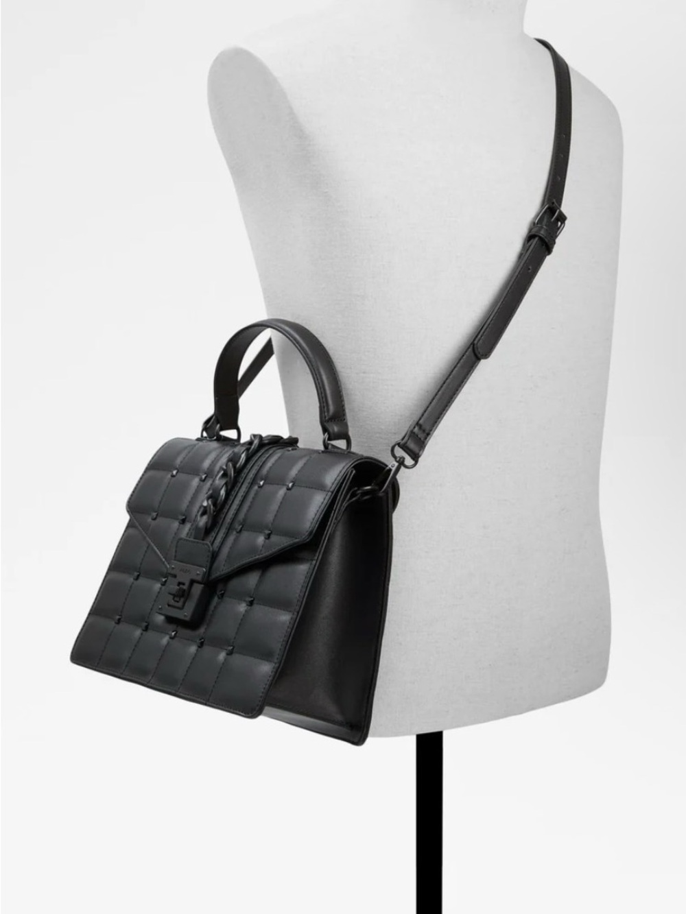ALDO Honeey Black Quilted Top Handle Bag – EUC – Scarf & Bow Charm Included - Picture 4 of 7
